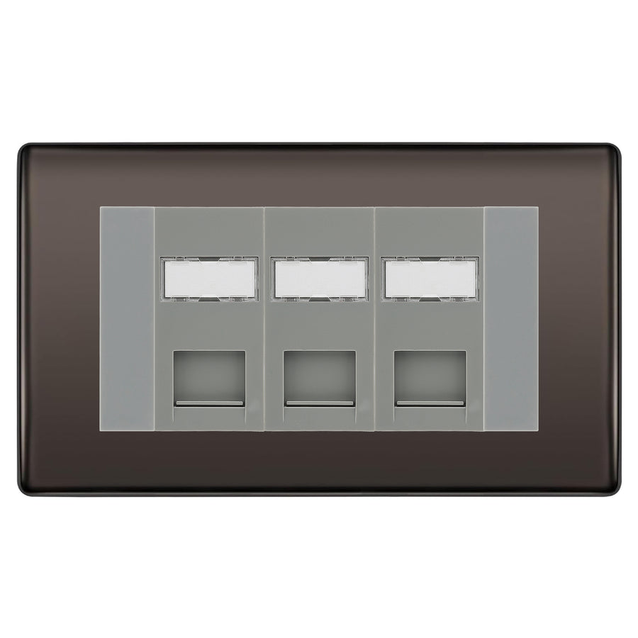 BG Nexus Black Nickel 3 Gang RJ45 CAT6 Data Socket Grey Inserts