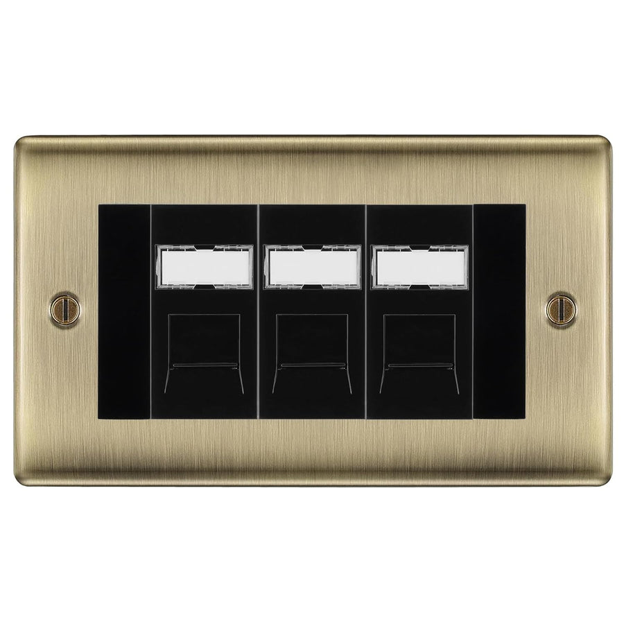 BG Nexus Antique Brass 3 Gang RJ45 Cat6 Data Socket Outlet Black Inserts