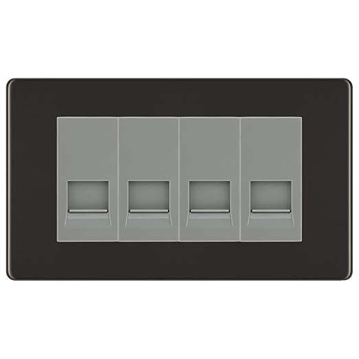 BG Screwless Black Nickel 4 Gang RJ11 Telephone Socket Euro Module - Grey Insert