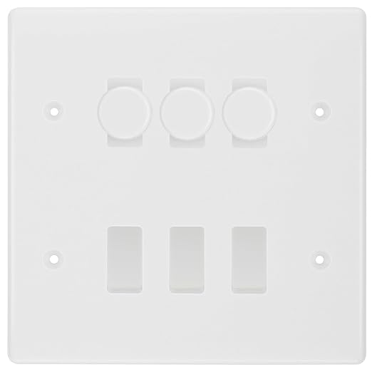 BG Nexus White Moulded 6 Gang Switch 3x Trailing Edge LED Dimmer 3x 2Way Custom Switch