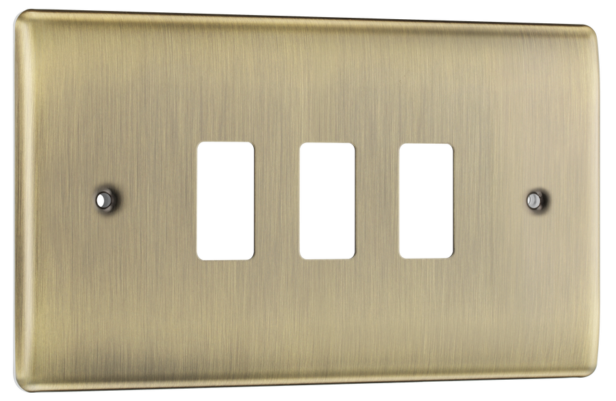 BG RNAB3 Nexus Metal Antique Brass 3 Module Grid Front Plate