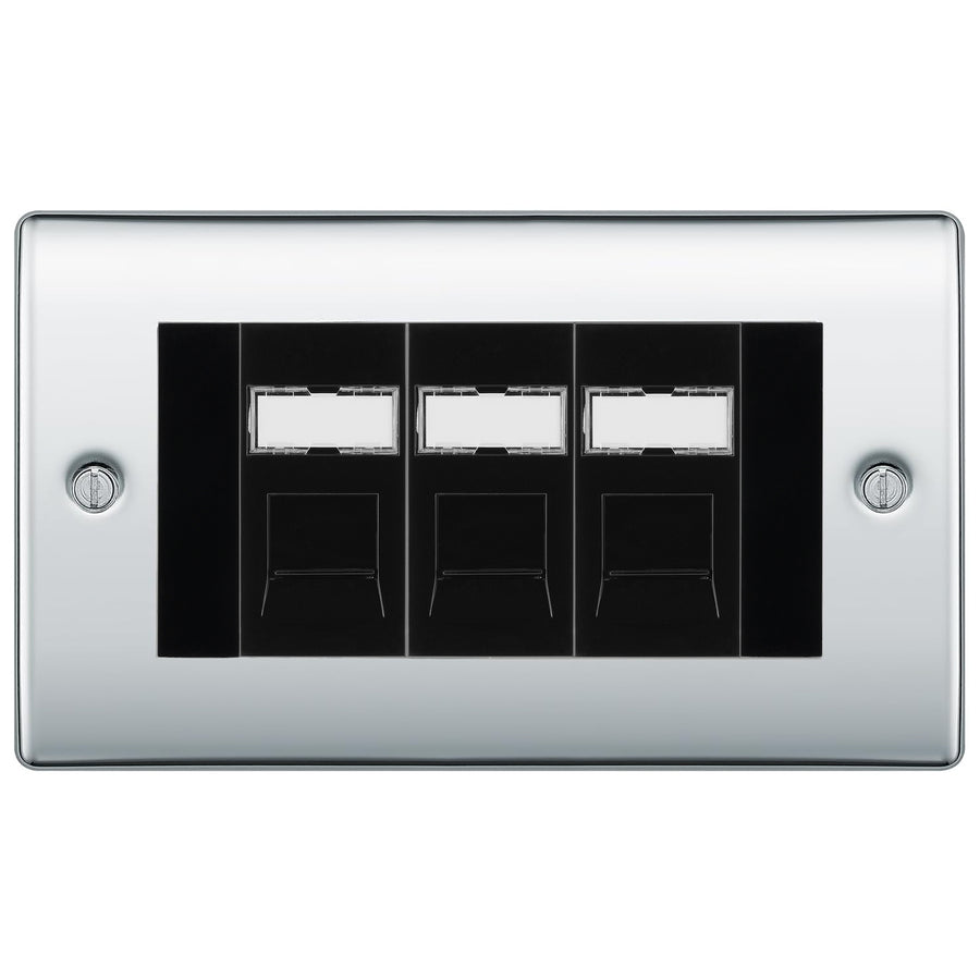 BG Nexus Polished Chrome 3 Gang RJ45 Cat6 Data Socket Outlet Black Inserts