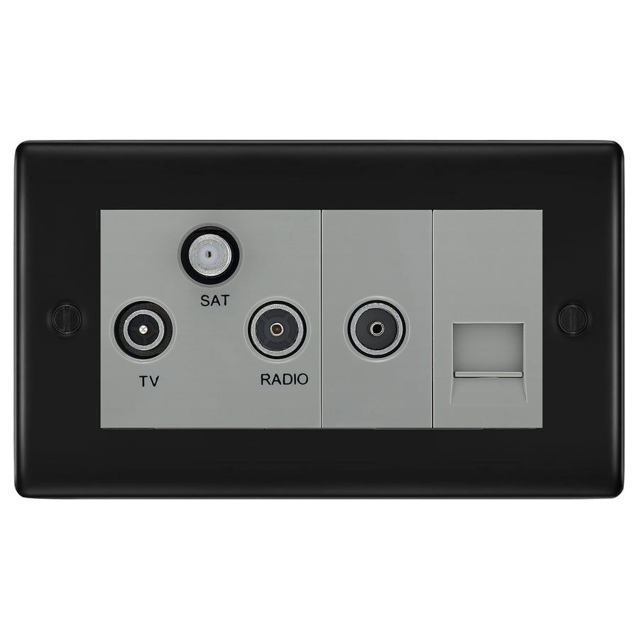 BG Nexus Matt Black TV/FM/SAT + Return & 1 Gang Tel - Screened Triplex Socket NFB68G