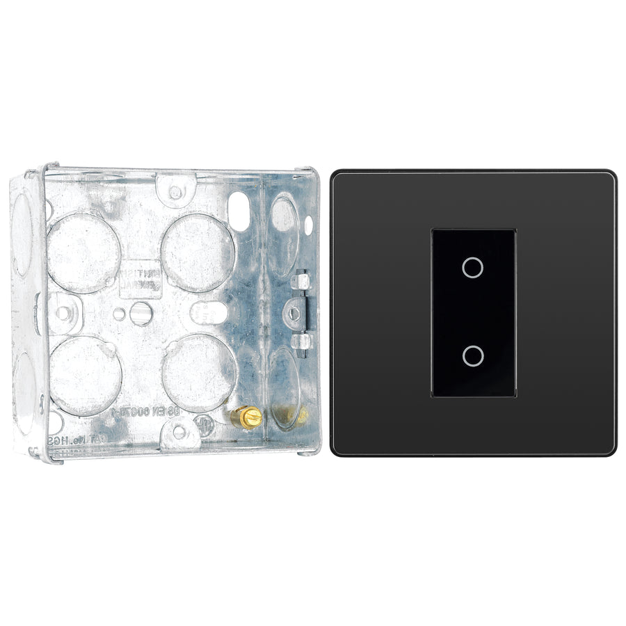 BG Evolve Black Chrome Single Master Touch Dimmer Switch PCDBCTDM1B with 35mm Steel Back Box