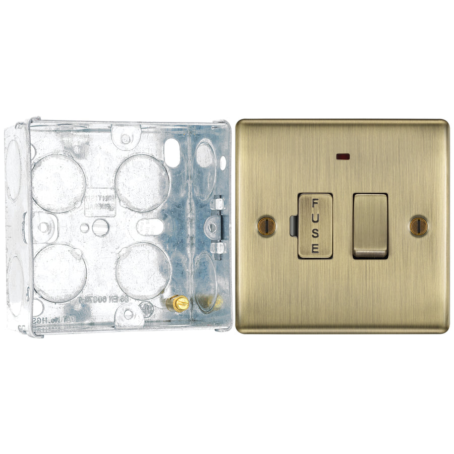 BG Nexus Antique Brass 13A Neon Switched Fused Connection Unit NAB52 with 35mm Steel Back Box