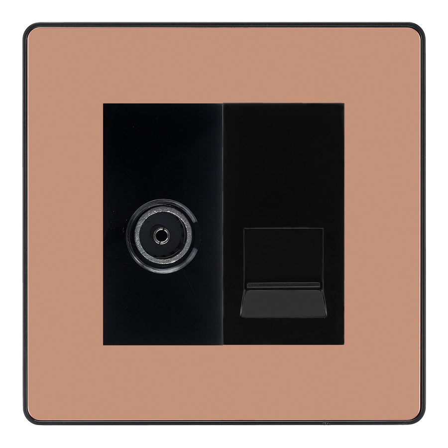 BG Evolve Polished Copper TV Aerial & Secondary Telephone Socket - Black Insert