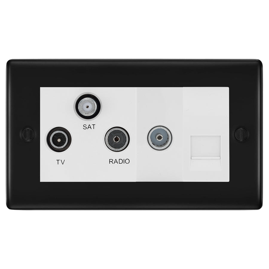 BG Nexus Matt Black TV/FM/SAT + Return & 1 Gang Tel - Screened Triplex Socket NFB68W