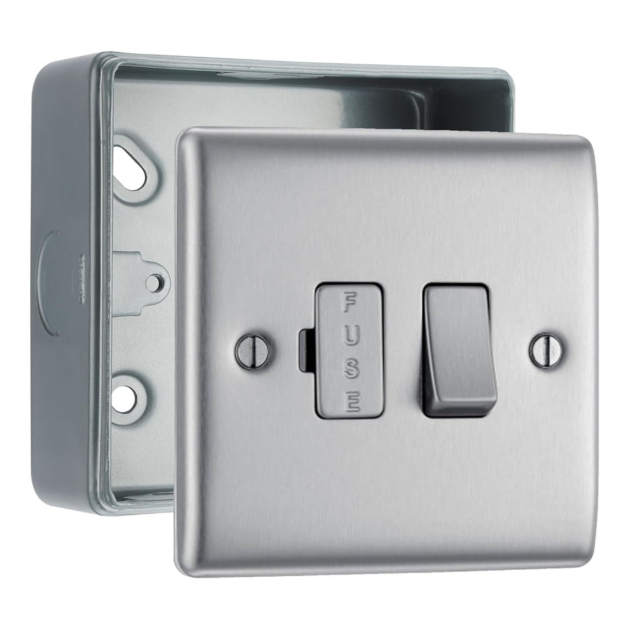 BG Nexus Brushed Steel 13A Switched Fused Connection Unit & Surface Pattress Back Box
