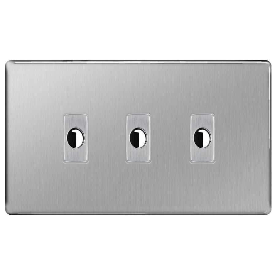 BG Nexus Screwless Brushed Steel 3 Gang Flex Outlet Socket