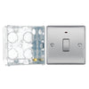 BG Nexus Brushed Steel 1 Gang 20A 2 Pole Neon Switch NBS31 with 35mm Steel Back Box