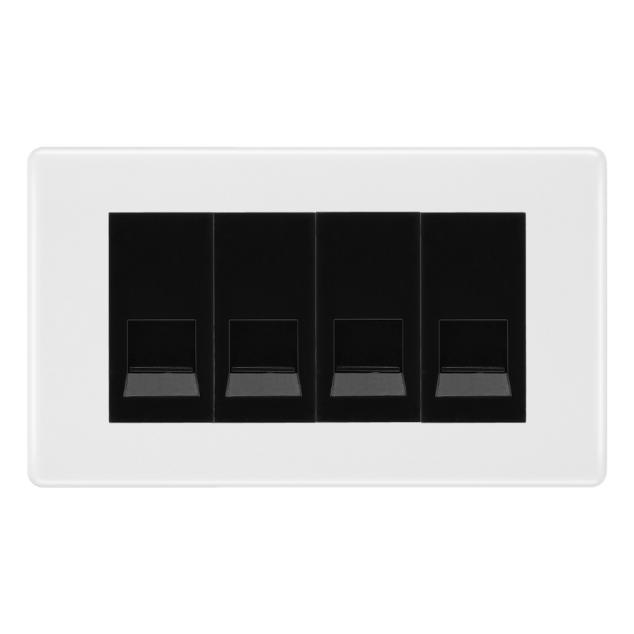 BG White Moulded 4 Gang Master Telephone Socket, Screw Terminal - Black Insert