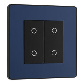 BG Evolve Matt Blue Double Secondary Touch Dimmer Switch PCDDBTDS2B with 35mm Steel Back Box