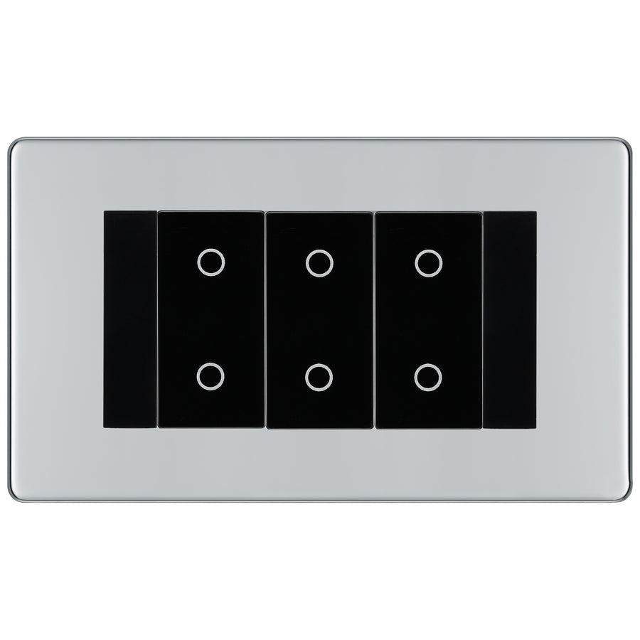 BG Nexus Screwless Polished Chrome Triple Secondary Touch Dimmer Switch - Black Insert