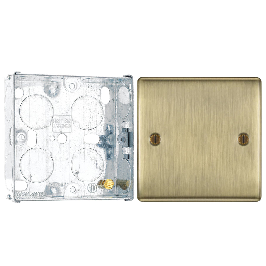 BG Nexus Antique Brass Single Blanking Plate NAB94 with 25mm Steel Back Box