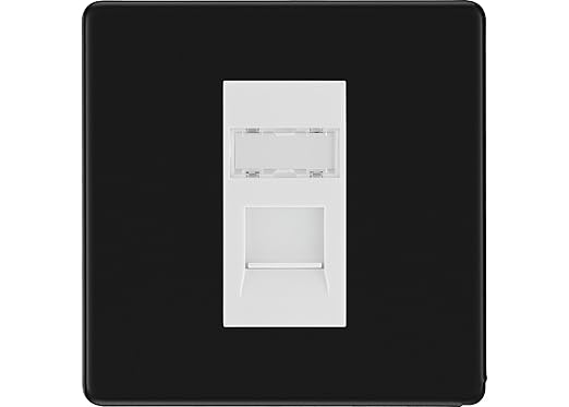 BG Screwless Matt Black Single 1 Gang RJ45 Data Socket FFBRJ451W White Insert