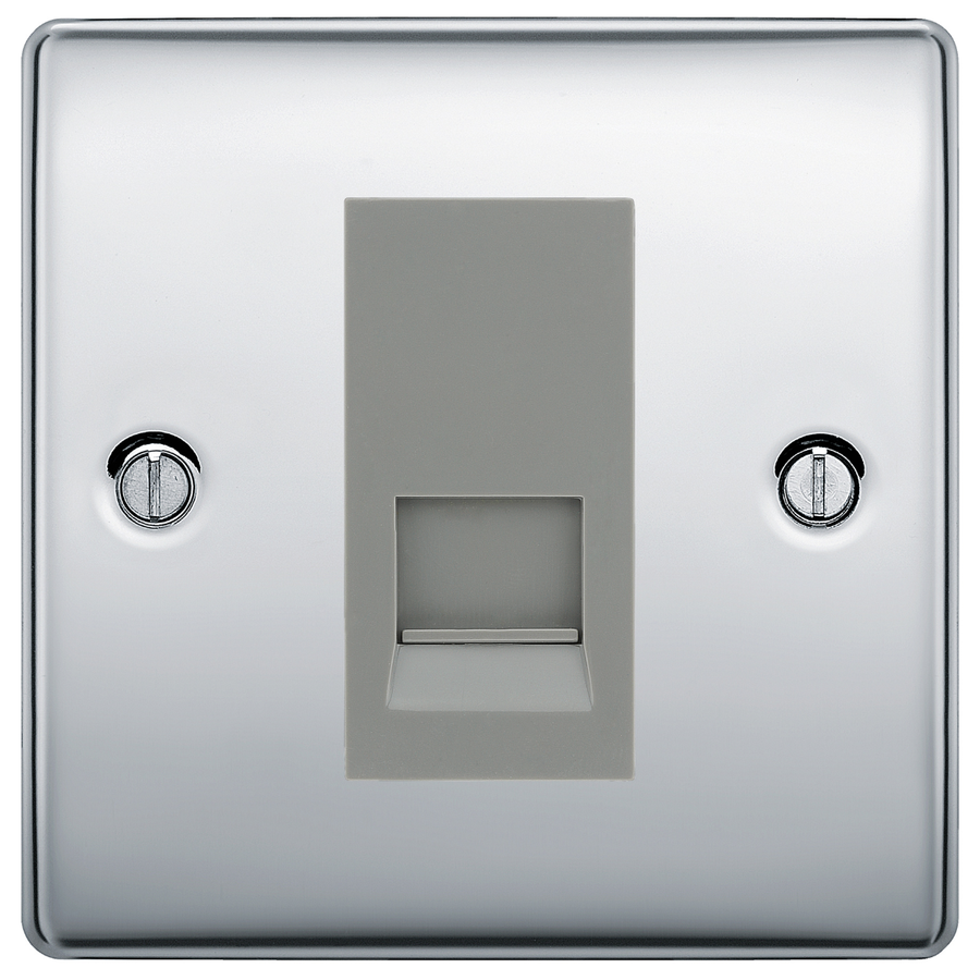 BG Nexus Polished Chrome Single Master Telephone Socket, Screw Terminal - Grey Inserts