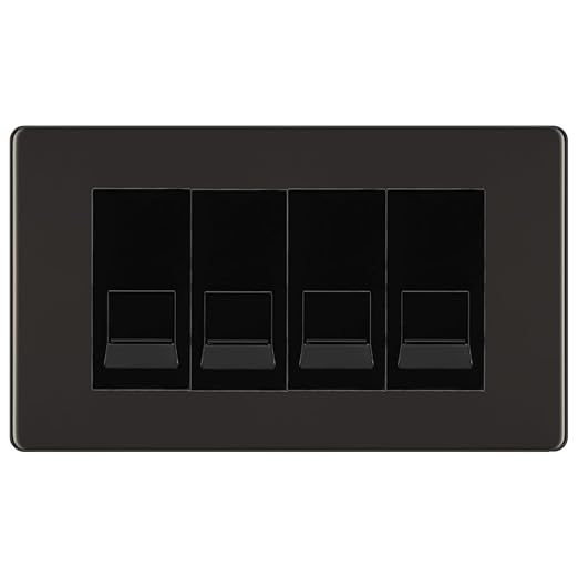 BG Screwless Black Nickel 4 Gang RJ11 Telephone Socket Euro Module - Black Insert