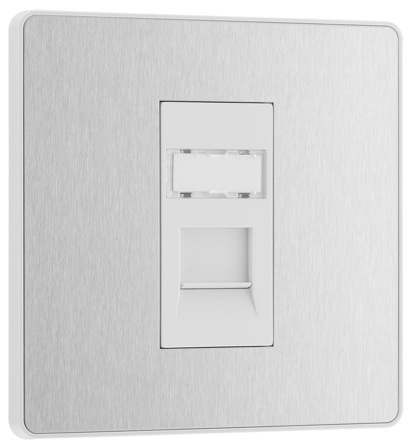 BG PCDBSRJ451W Brushed Steel Evolve RJ45 Cat6 Data Outlet - White Insert