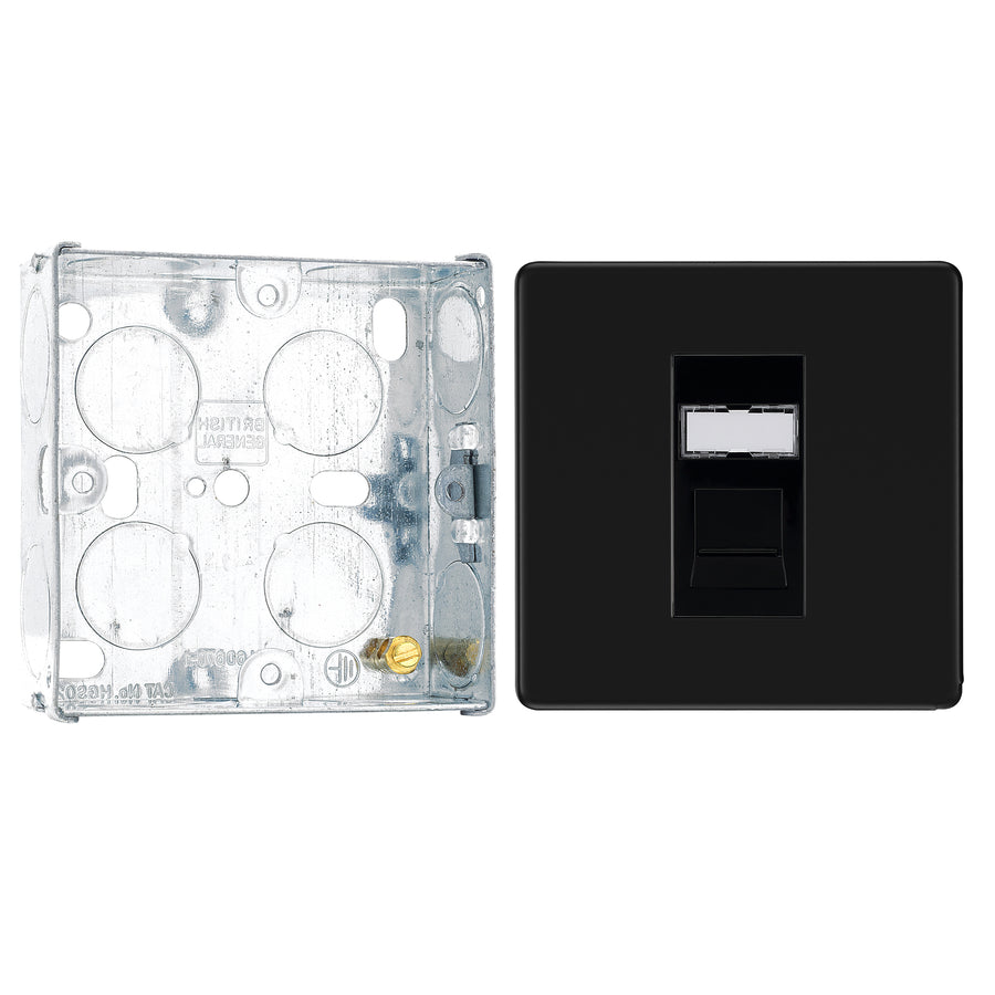 BG Screwless Matt Black RJ45 Single Telephone Socket FFBRJ451 with 25mm Steel Back Box