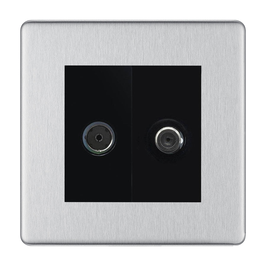 BG Flatplate Screwless Brushed Steel TV & Satellite Socket FBS65B