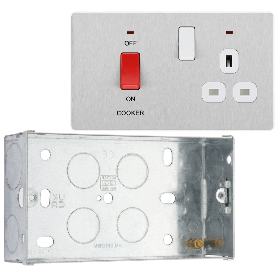 BG Evolve Brushed Steel 45A Switch 13A Switched Socket Cooker Control Unit PCDBS70W with 25mm Steel Back Box