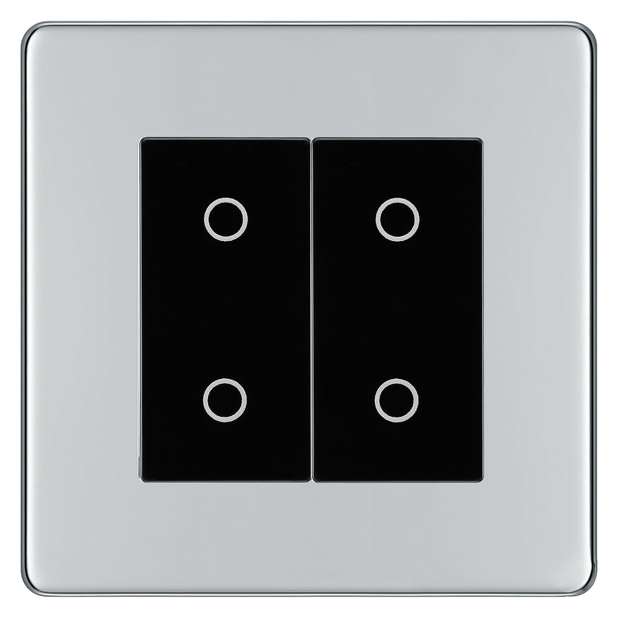 BG Nexus Screwless Polished Chrome Double Master Touch Dimmer Switch - Black Insert