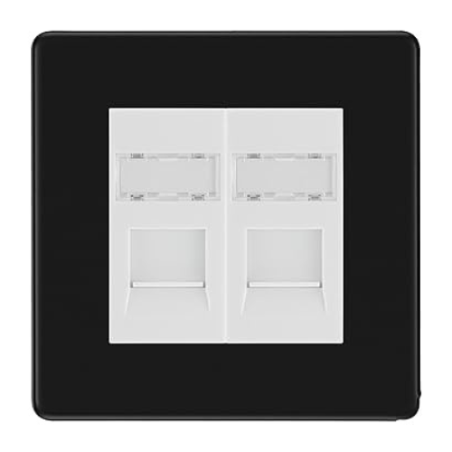 BG Screwless Matt Black 2 Gang RJ45 Data Socket FFBRJ452W White Inserts