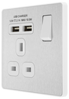 PCDBS21U2W Side - This Evolve Brushed Steel 13A single power socket from British General comes with two USB charging ports, allowing you to plug in an electrical device and charge mobile devices simultaneously without having to sacrifice a power socket.