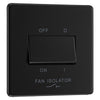 BG Screwless Matt Black 1 Gang 10A 3 Pole Fan Isolator Switch FFB15 with 25mm Steel Back Box