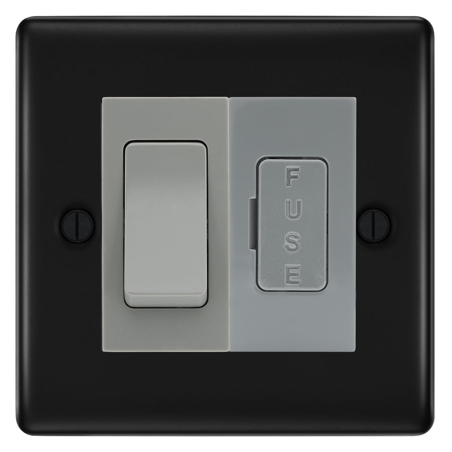 BG Nexus Metal Matt Black 20A Double Pole Switch & 13A Fused Spur Plate | Grey Insert