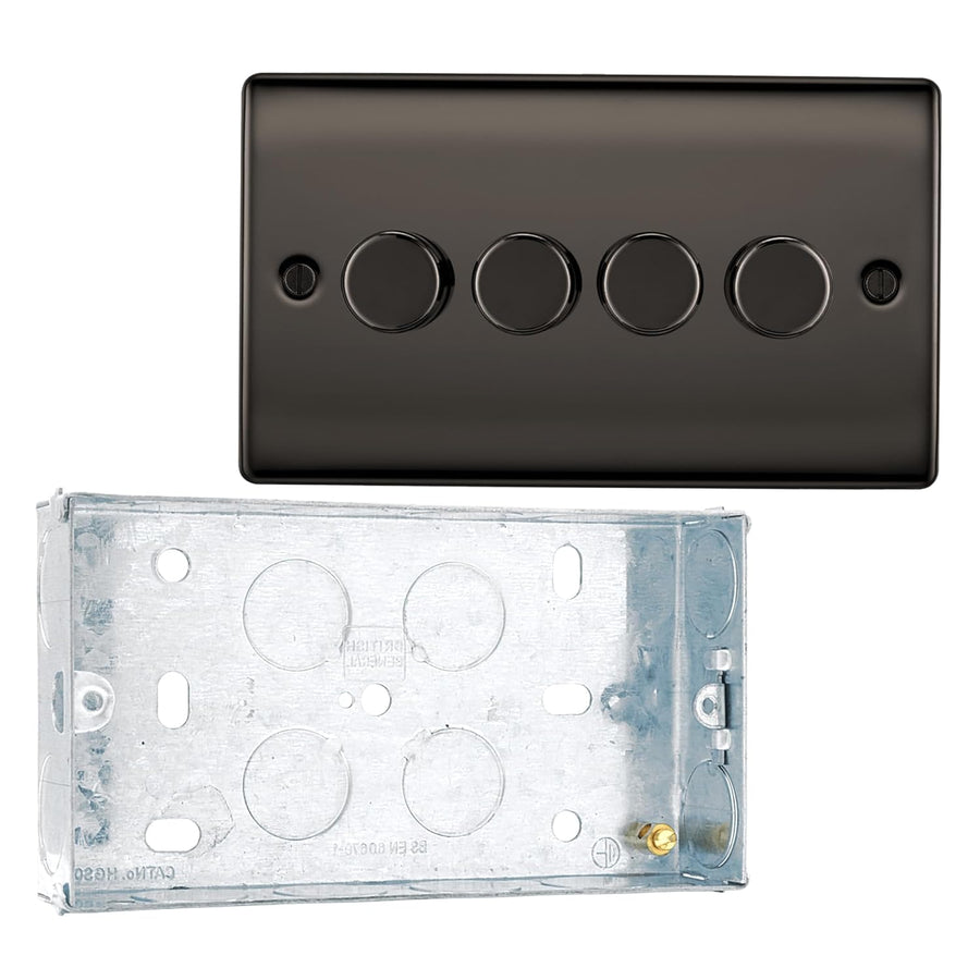 BG Nexus Black Nickel 200W 2 Way Trailing Edge Quadruple Dimmer Switch NBN84 and 25mm Steel Back Box
