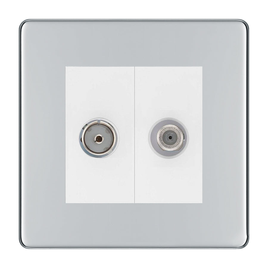BG Flatplate Screwless Polished Chrome TV & Satellite Socket FPC65W