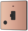 PCDCP54B Front - This Evolve Polished Copper 13A fused and unswitched connection unit from British General provides an outlet from the mains containing the fuse, ideal for spur circuits and hardwired appliances.