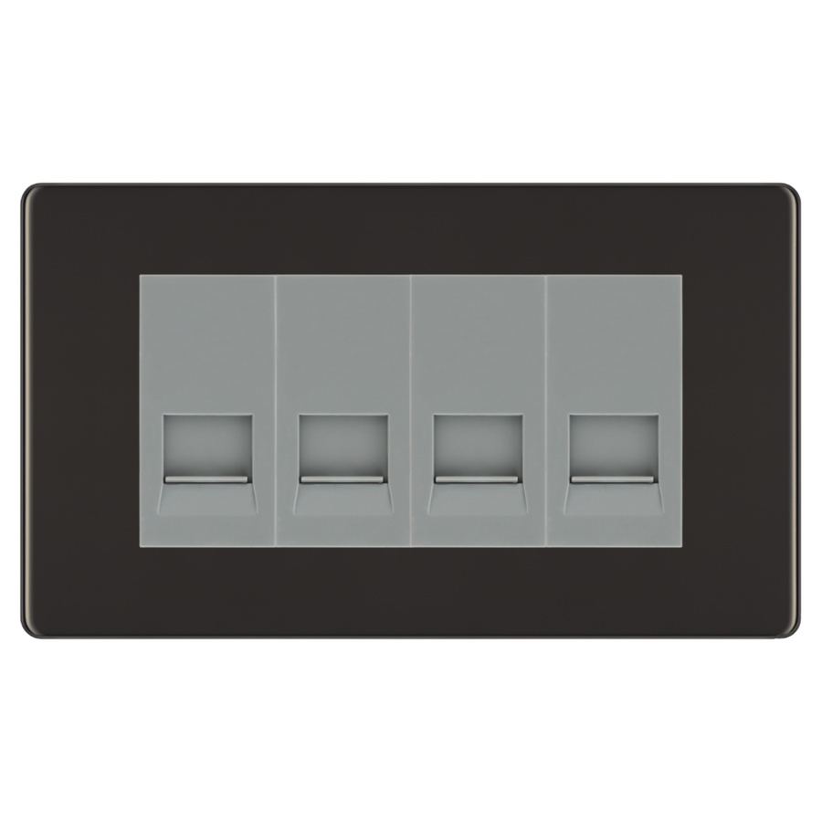 BG Screwless Black Nickel 4 Gang Master Telephone Socket - Grey Insert