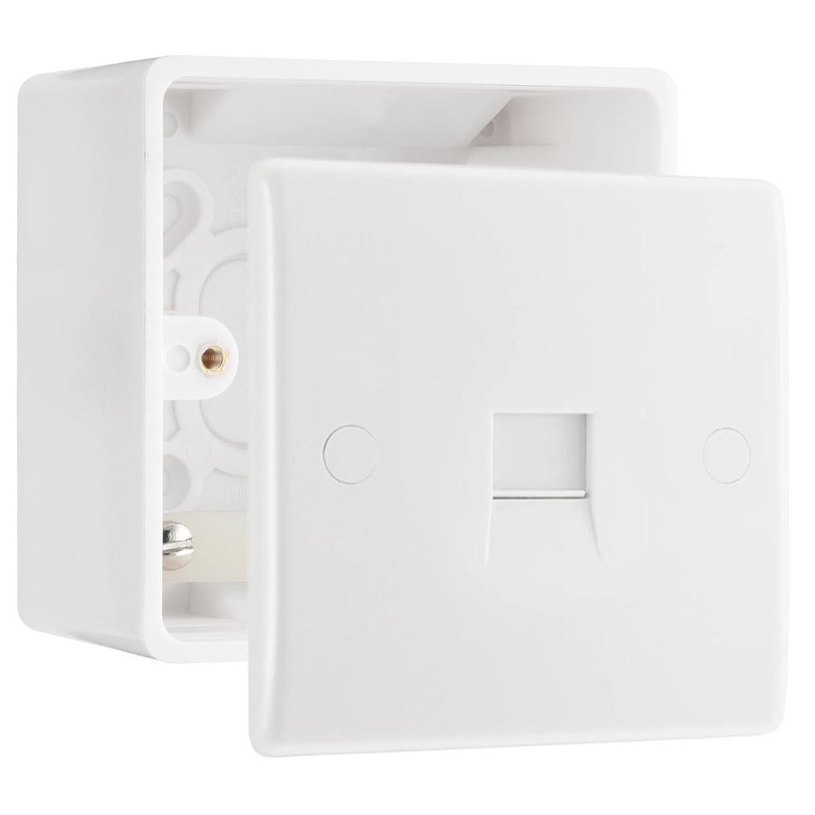 BG Electrical Single Slave Telephone Socket (IDC) White & 50mm Pattress Back Box