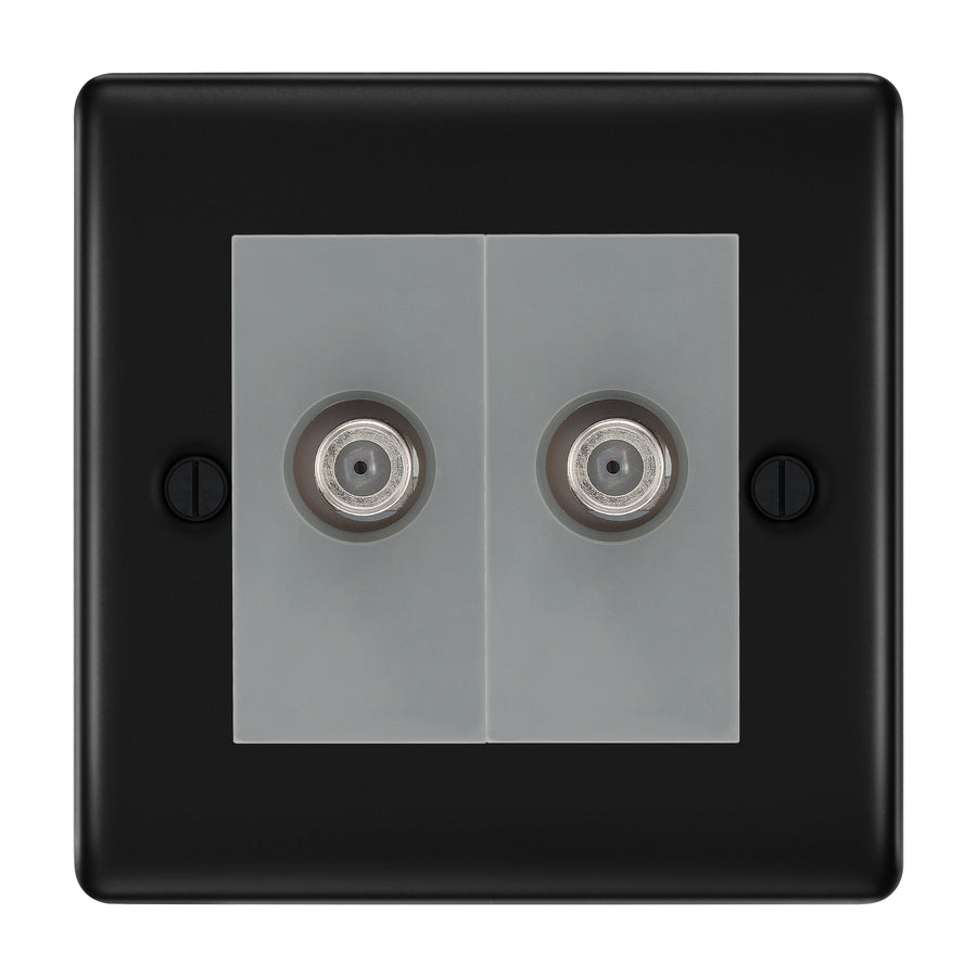 BG Nexus Metal Matt Black Double Satellite Socket NFB642G