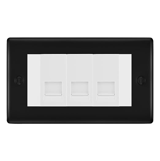 BG Nexus Matt Black 3 Gang RJ11 Telephone Socket Euro Module - White Insert