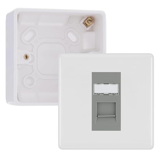 BG Nexus White RJ45 CAT6 Module with Single Faceplate, 1 Port Network Socket & 32mm Back Box (Grey Insert)