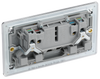 BG FPC22G Nexus Screwless Flat-Plate Double Switched Plug Socket Polished Chrome Grey Inserts, 13A