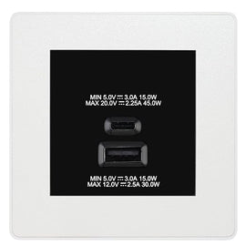 BG Evolve Pearl White 45W USB Wall Socket Euro Module USB-A & C - Black Insert
