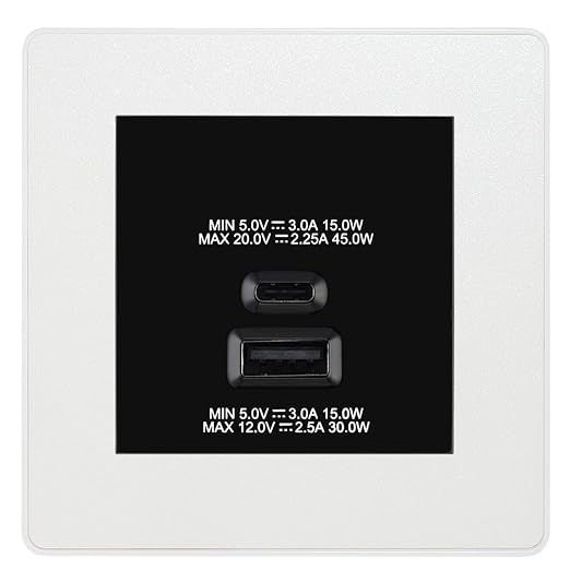 BG Evolve Pearl White 45W USB Wall Socket Euro Module USB-A & C - Black Insert