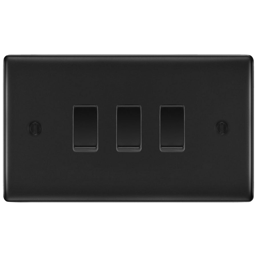 BG Matt Black 3 Gang Switch 2x Intermediate 1x 2 Way Light Switch Custom Grid