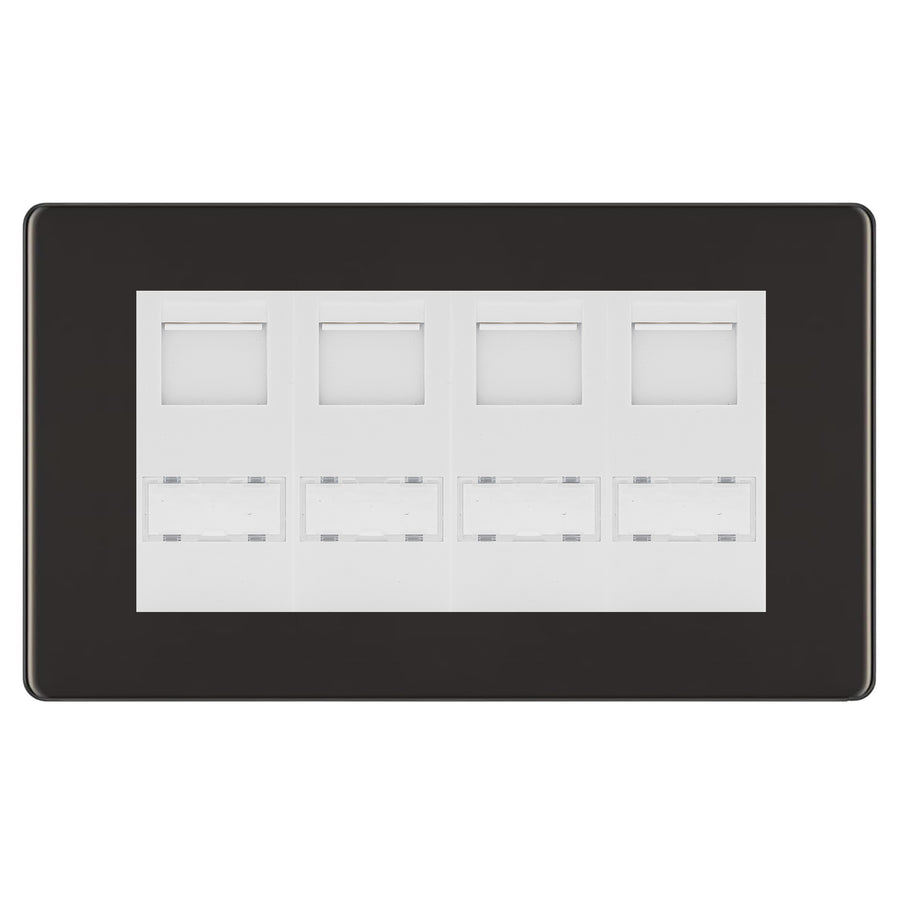 BG Screwless Black Nickel 4 Gang RJ45 Cat6 Data Socket White Inserts