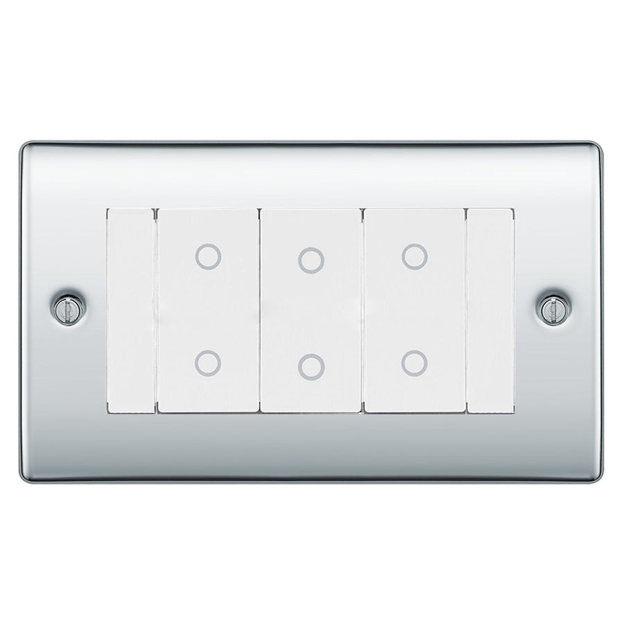 BG Nexus Polished Chrome Triple Master Touch Dimmer Switch White Inserts NPCTDM3W