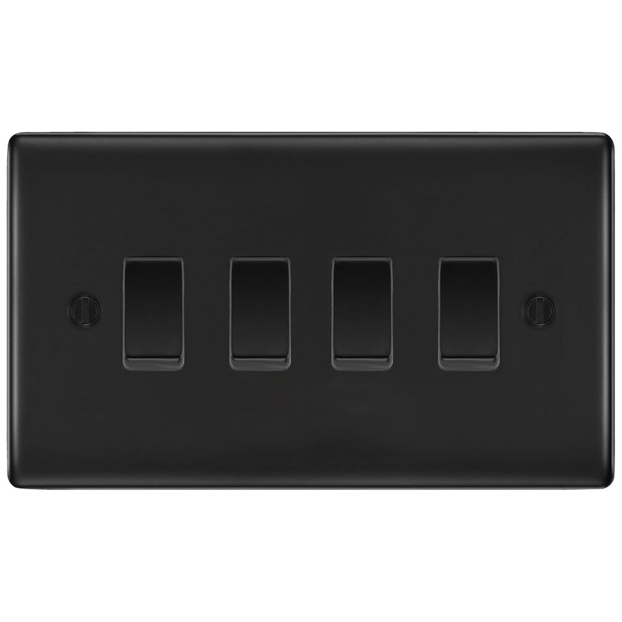 BG Matt Black 4 Gang Light Switch in Double Format Custom Grid