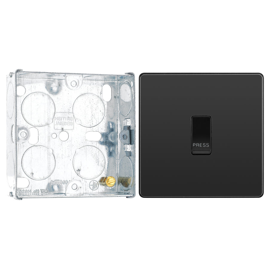 BG Evolve Black Chrome 10AX 1 Way Press Switch PCDBC14B with 25mm Steel Back Box