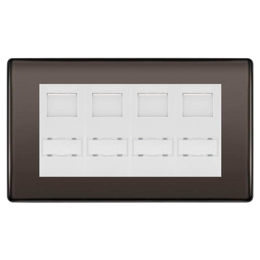 BG Nexus Black Nickel 4 Gang RJ45 CAT6 Data Socket White Inserts