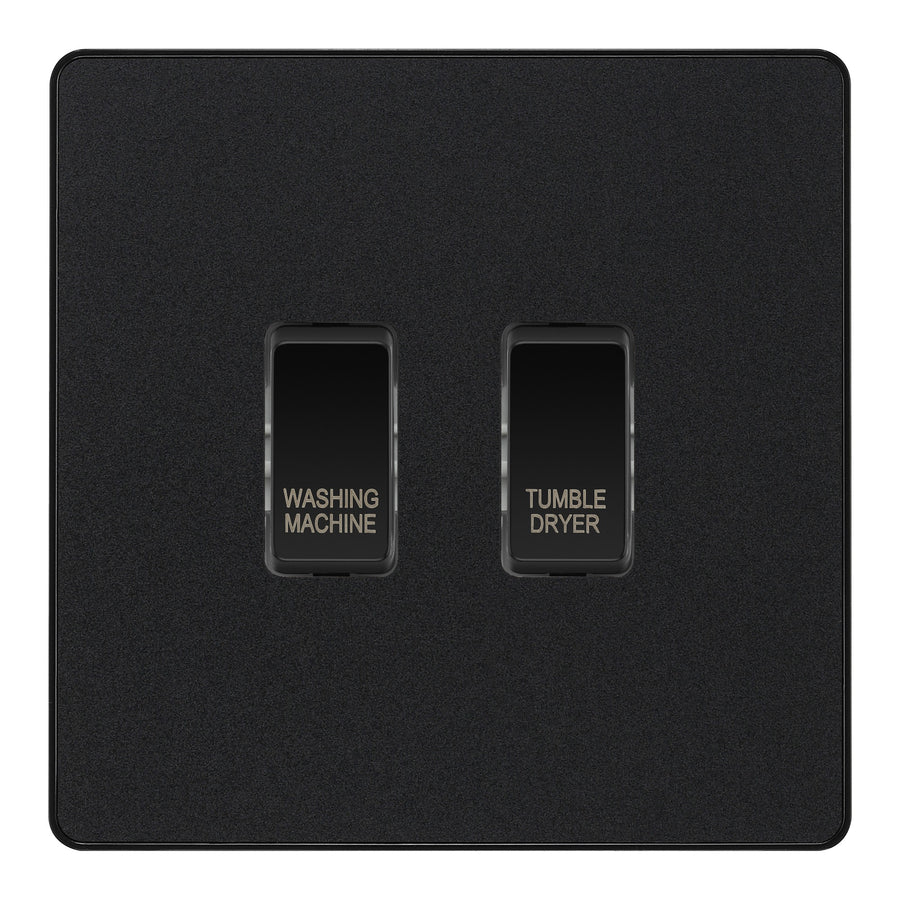 BG Evolve Matt Black Custom Appliance Grid Switch 2 Gang Screwless