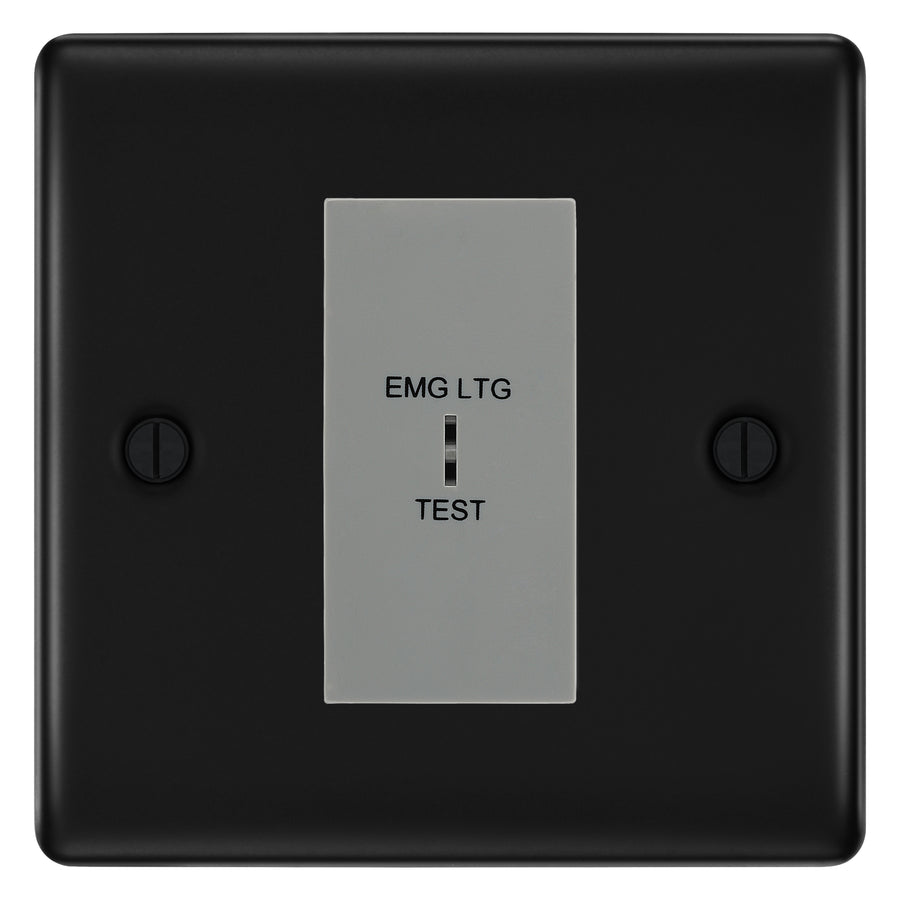 BG Nexus Metal Matt Black 20AX 2 Way Emergency Lighting Test Key Switch - Key Included - Grey Insert