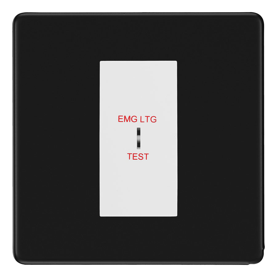 BG Flatplate Screwless Matt Black 20AX 2 Way Emergency Lighting Test Key Switch - Key Included - White Insert
